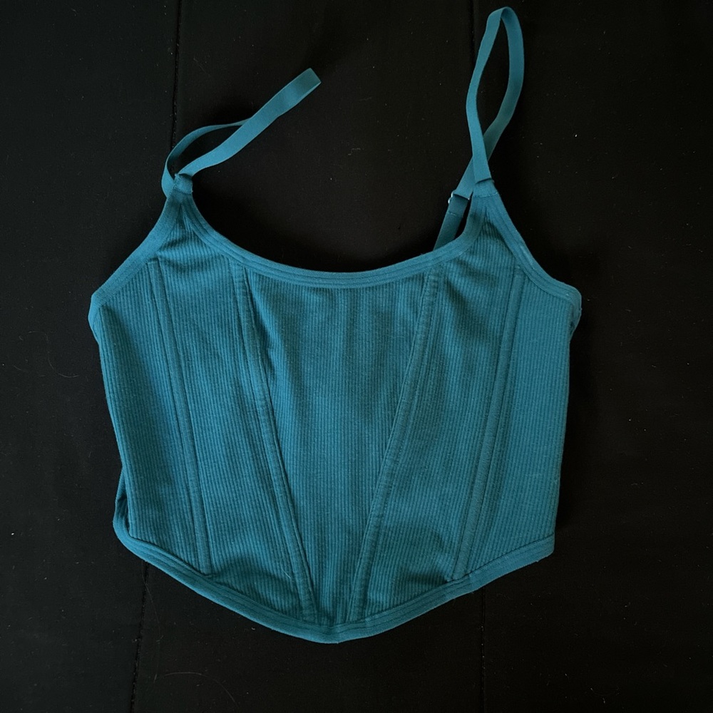 turquoise cropped spagetti adjustable strapped corset like top